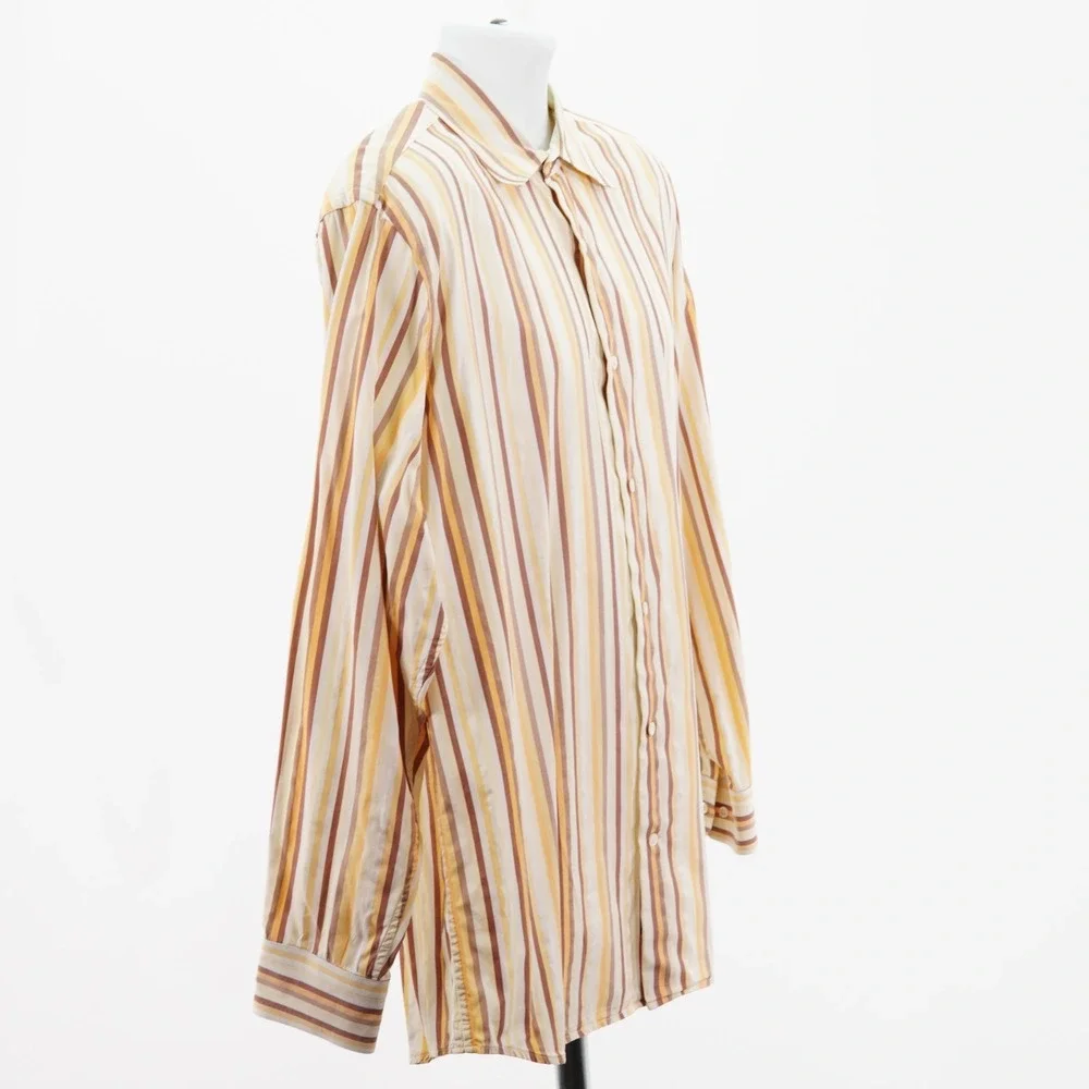 Banana Republic Yellow Striped Men's Large Cotton Collared Dress Shirt Long Slee